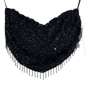 Vintage Andretta Donatello‎ Black Y2K Silk Beaded Strapless Crop Top Small NEW